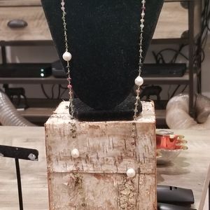 Tourmaline and Pearl Necklace.  32 Inches
